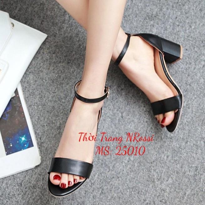 Giày sandal cao gót vuông 5p bản ngang màu đen size lớn 40 41 42 43 44