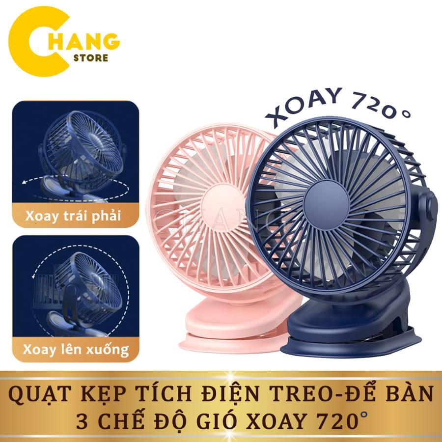 Quạt Mini Kẹp Bàn, Quạt Kẹp Tích Điện Xoay 720 Độ Siêu Tiện Lợi 3 Tốc Độ Gió Bảo Hành 12 tháng