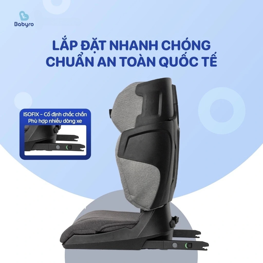 Ghế ngồi ô tô gấp gọn cho bé Babyro i-Trek, cho bé 3-12 tuổi, lắp đặt isofix, tiêu chuẩn R129 bảo vệ cổ vai gáy - Hàng chính hãng