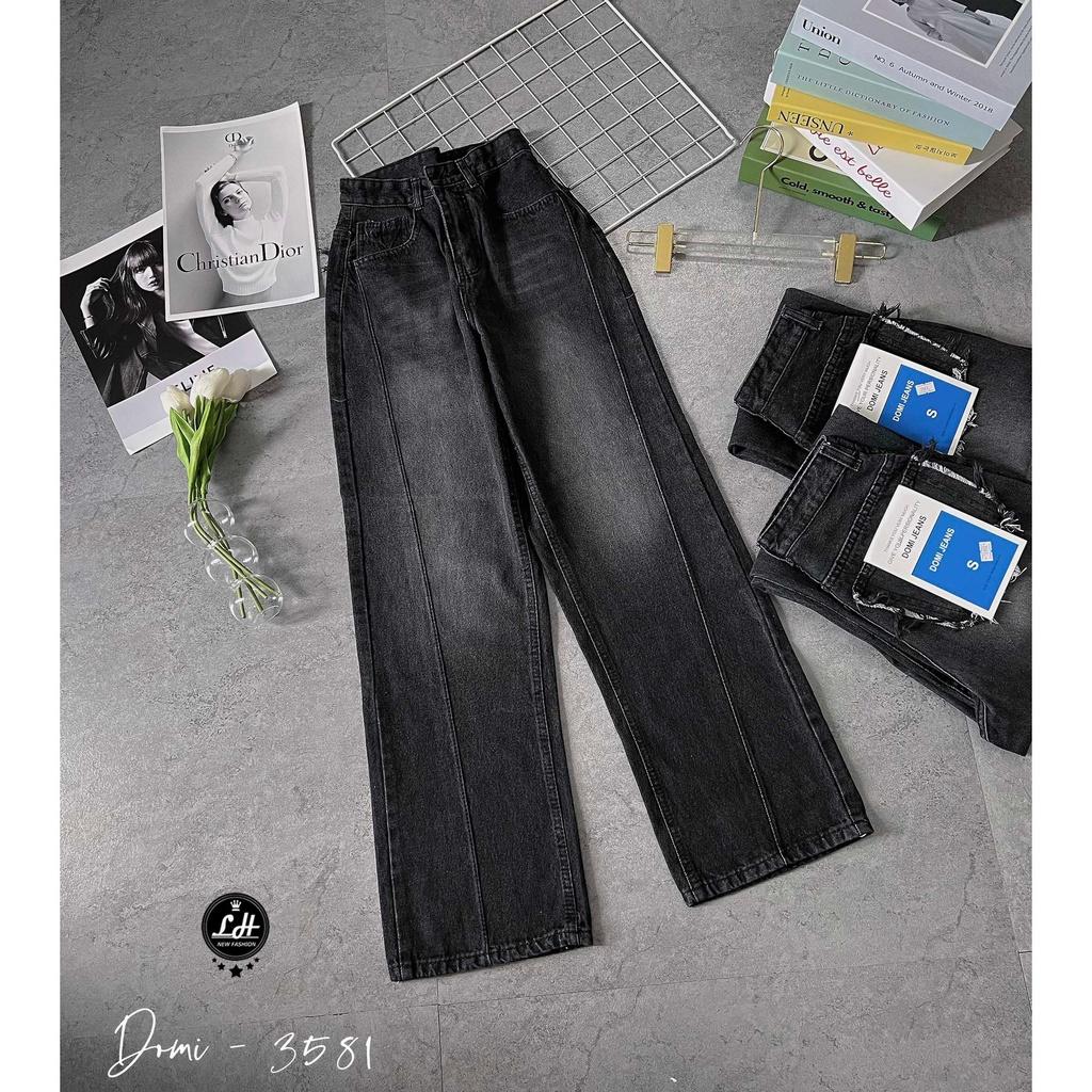 Quần jean nữ ống rộng, quần bò màu xám loang màu túi sao rách tua rua siêu độc lạ Lê Huy Fashion MS 3581