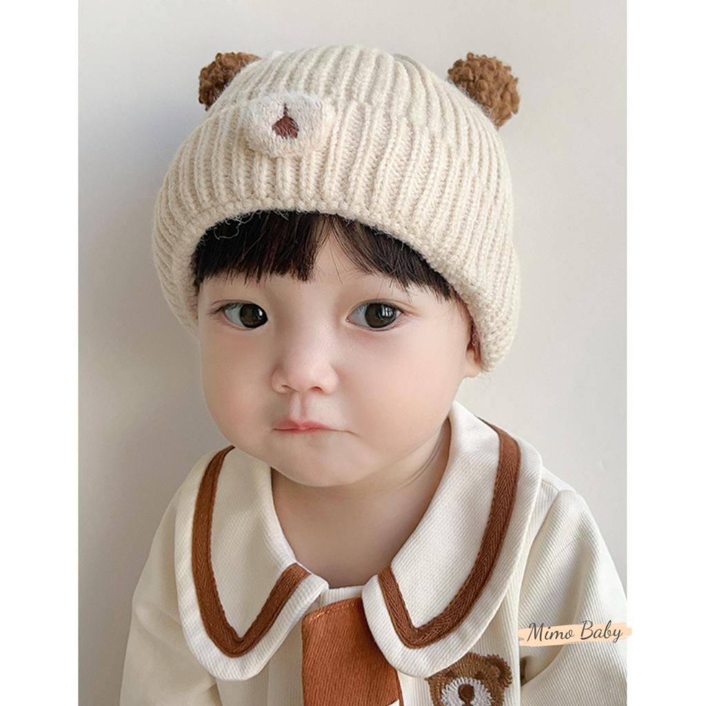 Mũ len beanie mùa đông hình gấu tai lông xù dễ thương cho bé ML202 Mimo Baby