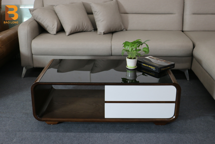 Bàn trà, Bàn sofa gỗ sồi, mặt kính cường lực, thiết kế hiện đại, tiện lợi và sang trọng