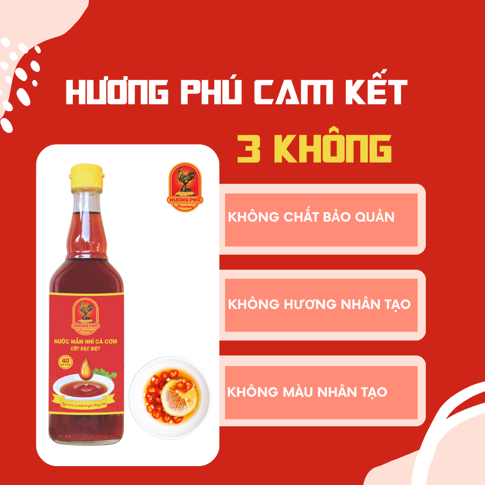 Nước mắm nhĩ cá cơm Hương Phú 40 độ đạm 510ml - truyền thống, thơm ngon chuẩn vị, loại đặc biệt