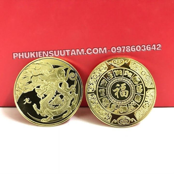 Xu 12 Con Giáp Tuổi Thìn, đường kính: 4cm, màu vàng - SP005821