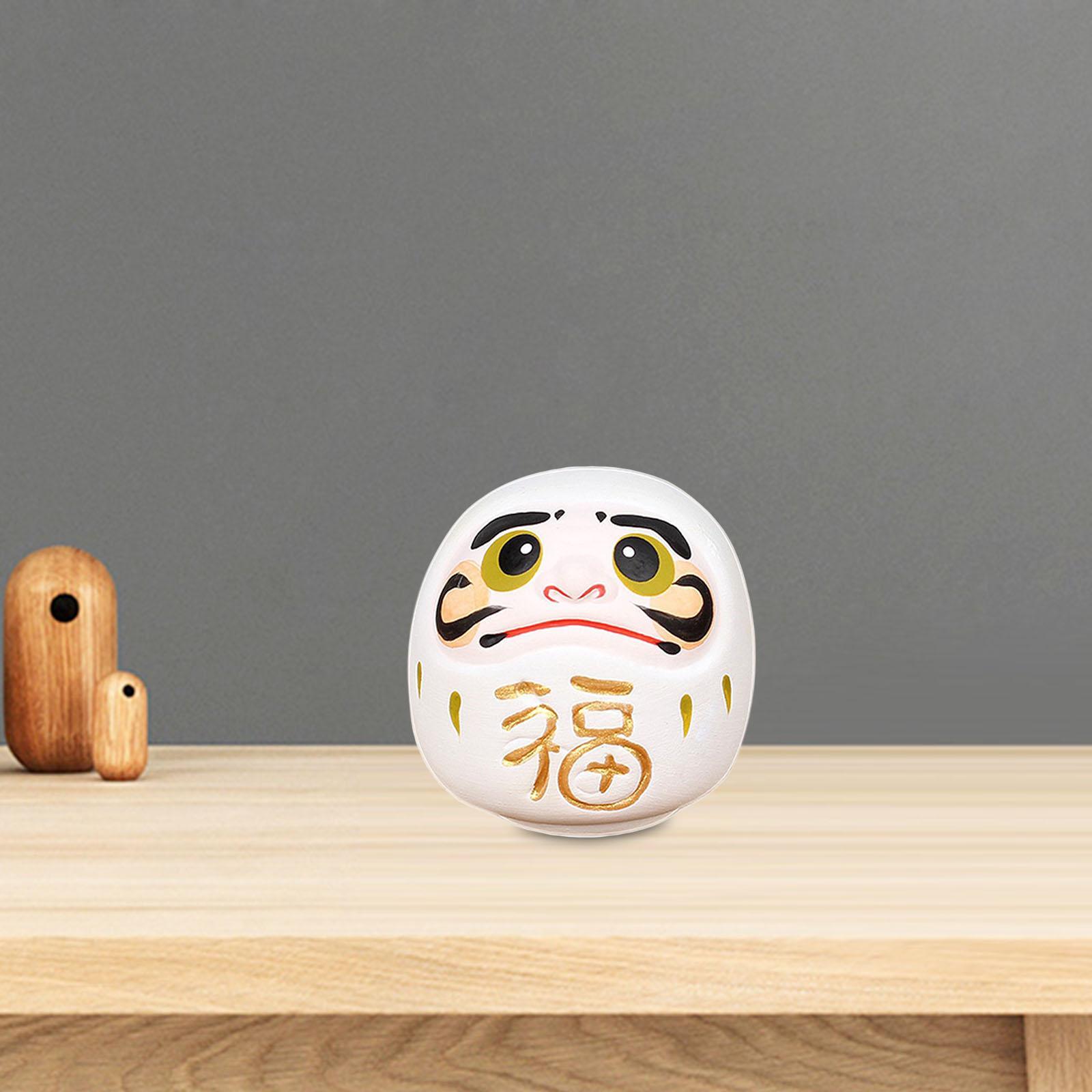 Daruma Doll Statue Craft Decorative for Table Bookshelf Decor White
