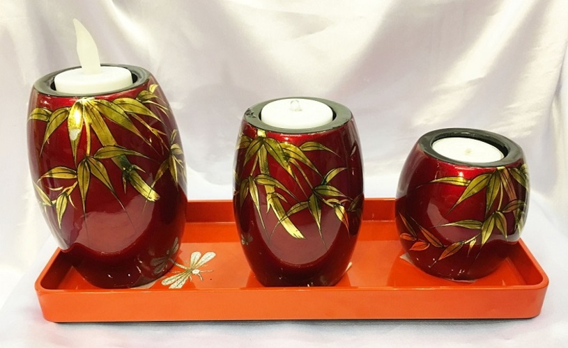 Chân nến cẩn trứng bộ 3 sơn mài