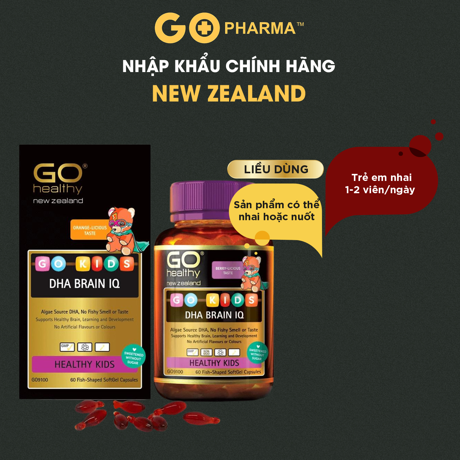 Viên Nhai DHA Cho Bé GO KIDS DHA BRAIN IQ nhập khẩu New Zealand - GO Healthy