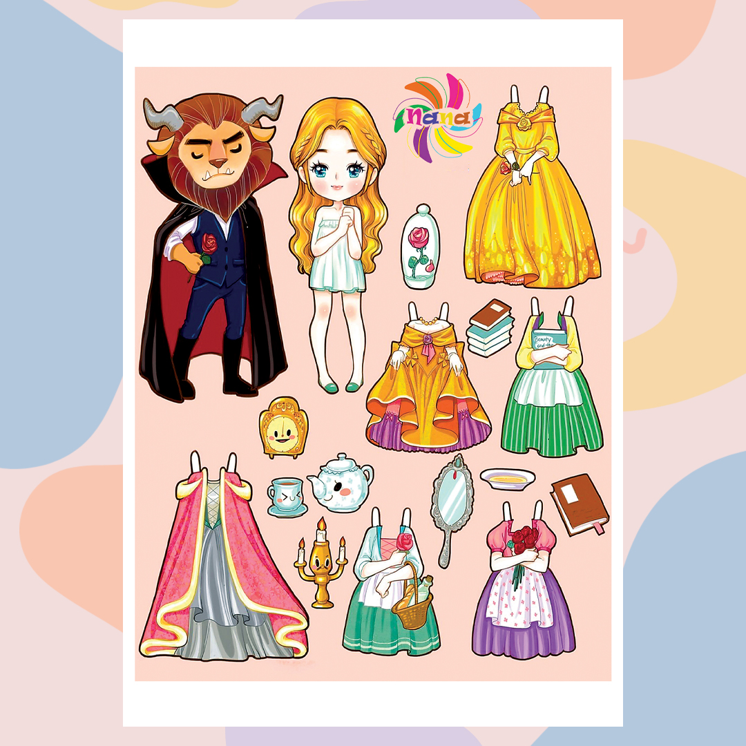Búp bê giấy Chibi các nàng công chúa cổ tích đồ chơi cắt thủ công cho bé Combo 7 hình siêu đáng yêu BBG002