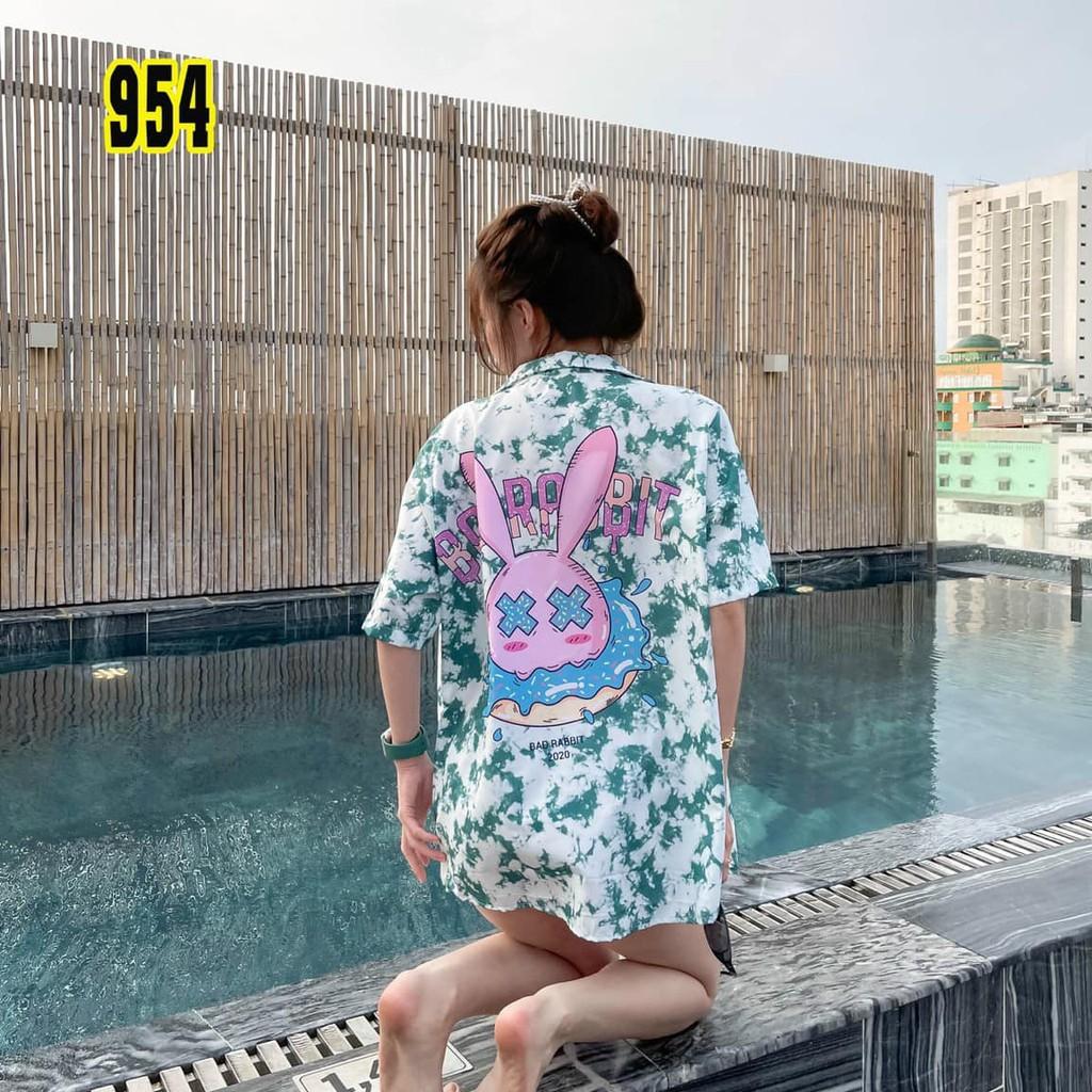 Áo sơ mi nam nữ loang xah in RABBIT DONUT cực hot