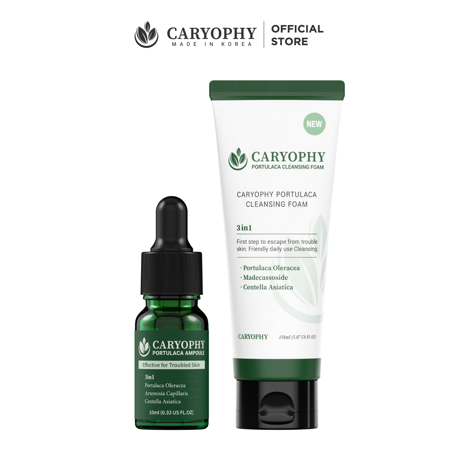 Combo Sữa rửa mặt 150ml và Serum mụn 10ml Carryophy portulaca