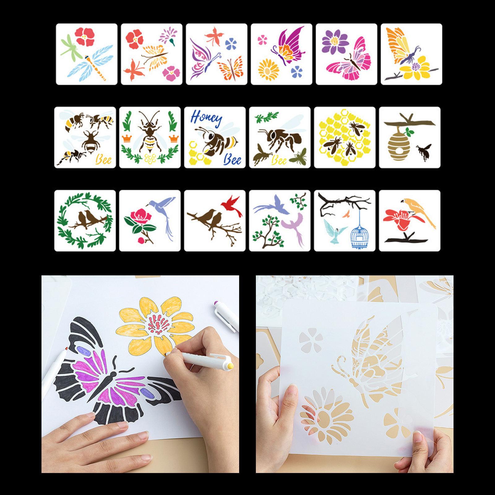 18Pcs Bees Birds Templates Stencils DIY Wall Cake Painting Art Project Gifts
