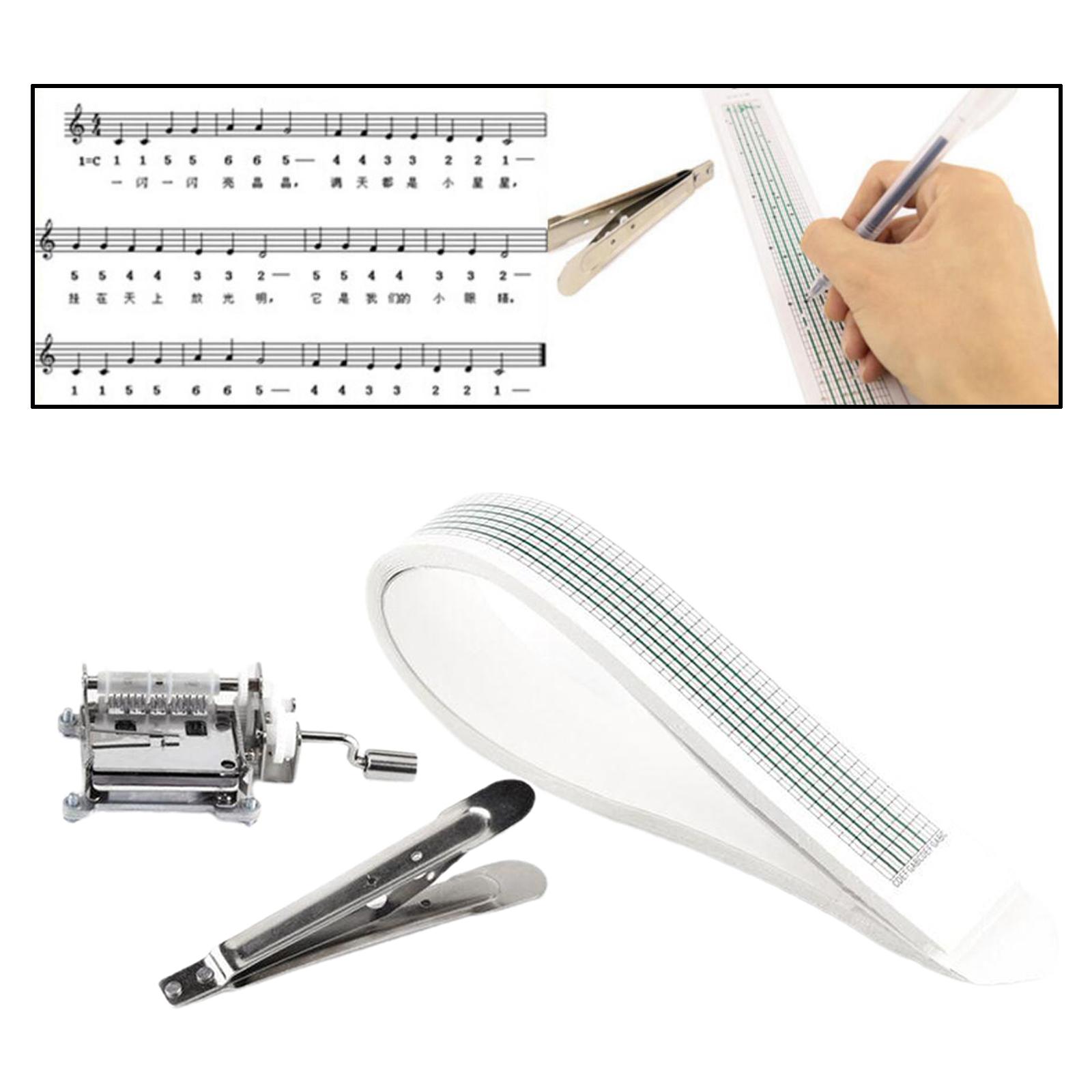 Hand Crank Music Box Movement 15 Note with 20 Paper Strips and Hole Puncher