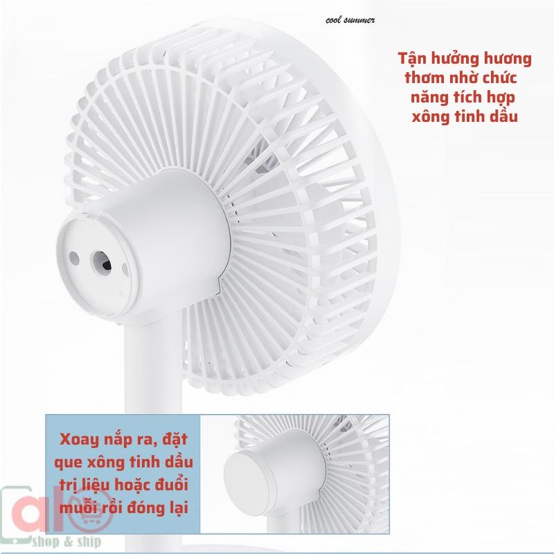 Quạt Mini Tích Điện Để Bàn Pin Siêu Bền 10000mA = 64h Xông Tinh Dầu Tự Động Quay Trái Phải đường kính 16cm