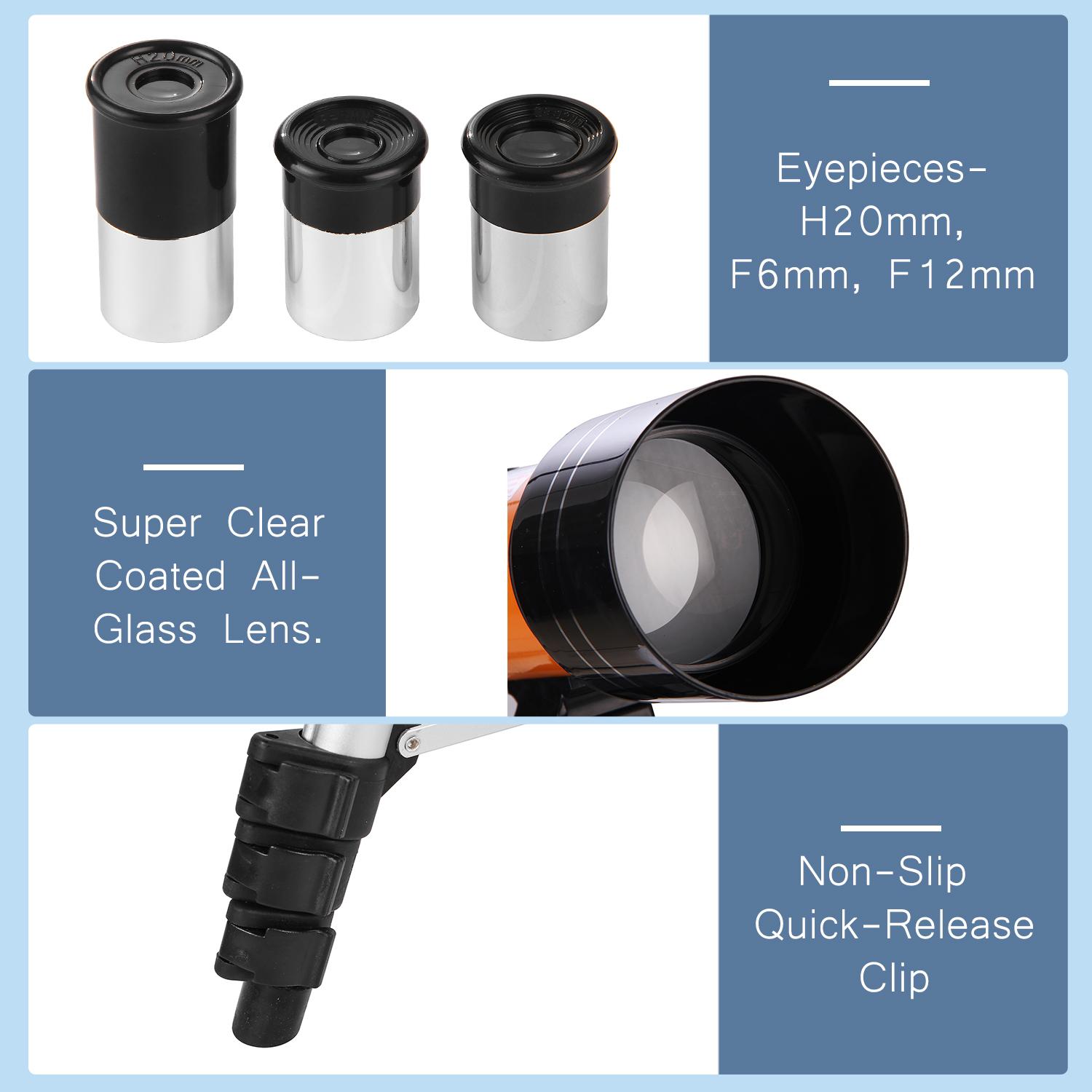 70mm Astronomical Telescope 150X High Power Monocular Telescope Refractor Spotting Scope with 5×24 Finder Scope Tripod