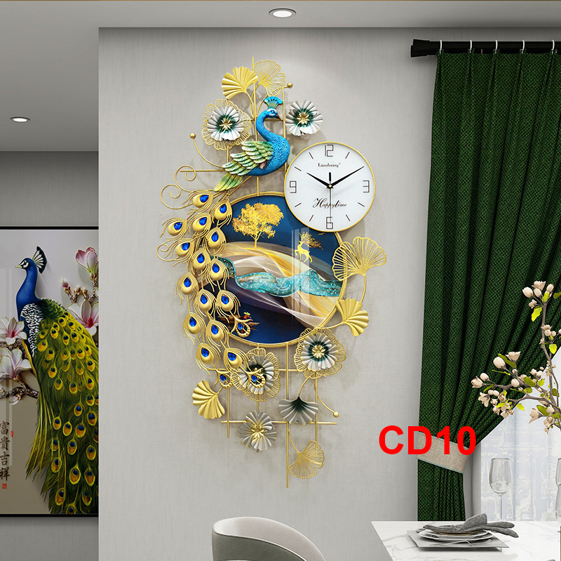 Đồng hồ treo tường trang trí chim công decor CD10 kích thước 100 x 50 cm