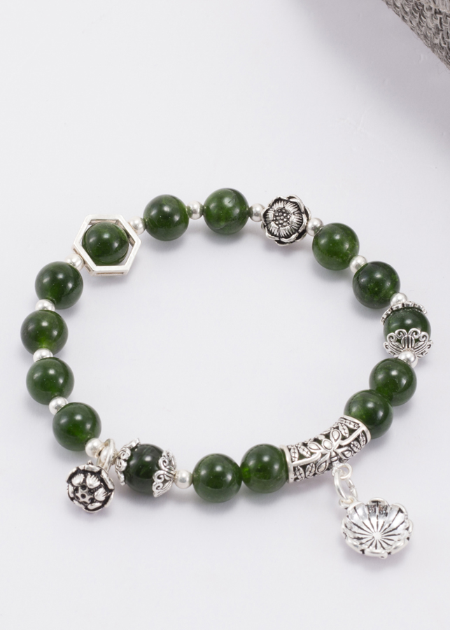 Vòng Diopside Aaa Phối Charm Bạc Ngọc Quý Gemstones