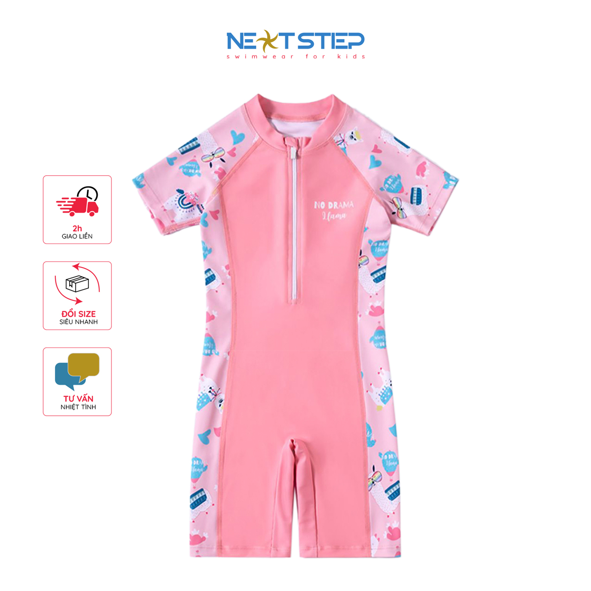 Đồ bơi bé gái liền thân tay ngắn vải mềm mại co dãn 4 chiều có size cho bé đến 35kg 10 tuổi