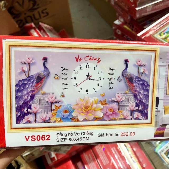 Tranh đính đá đồng hồ Trăm năm tình viên mãn - Bạc đầu nghĩa phu thê - khách tự đính đá