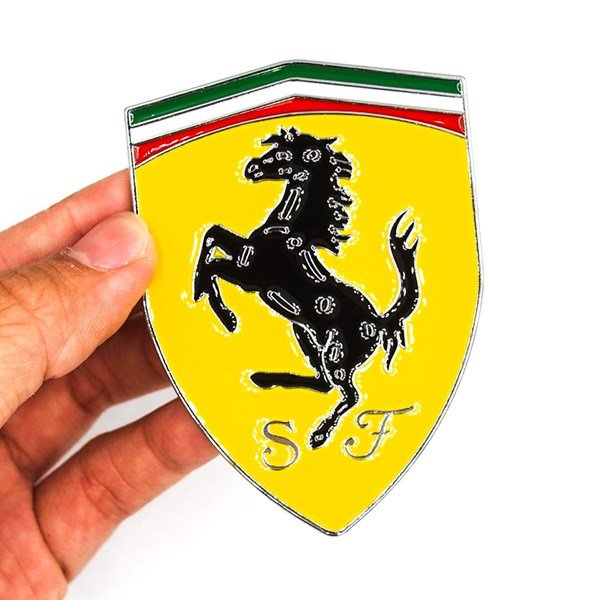 Sticker metal 3D hình dán kim loại - FERRARI SpA ngựa đen nền vàng