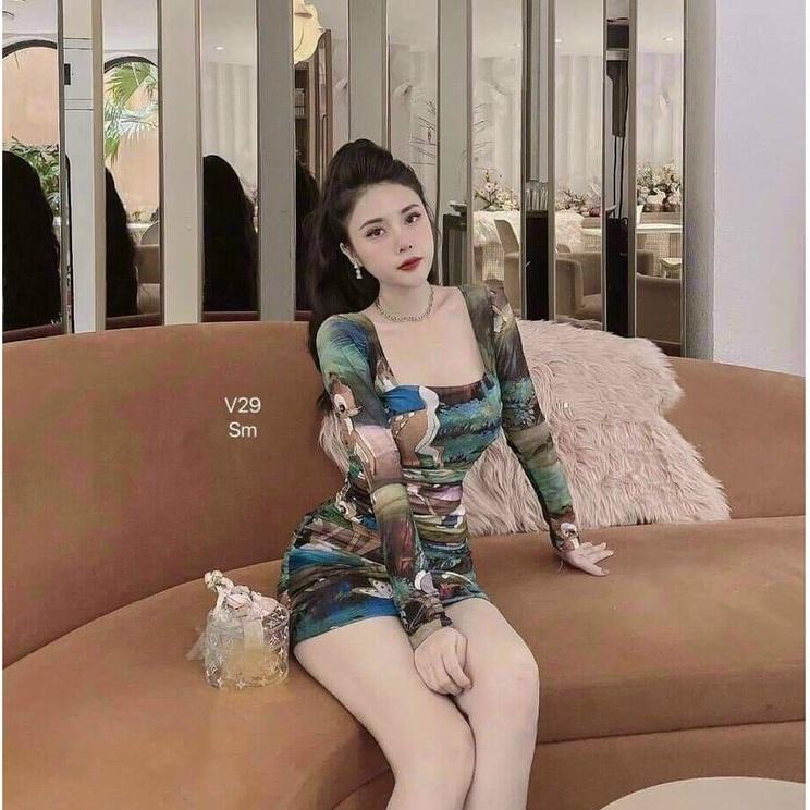 Gunkaymatter Đầm Váy Họa Tiết 3D Cao Cấp Tay Dài Siêu Xinh Sang Trọng Thích Hợp Đi Dạo Phố