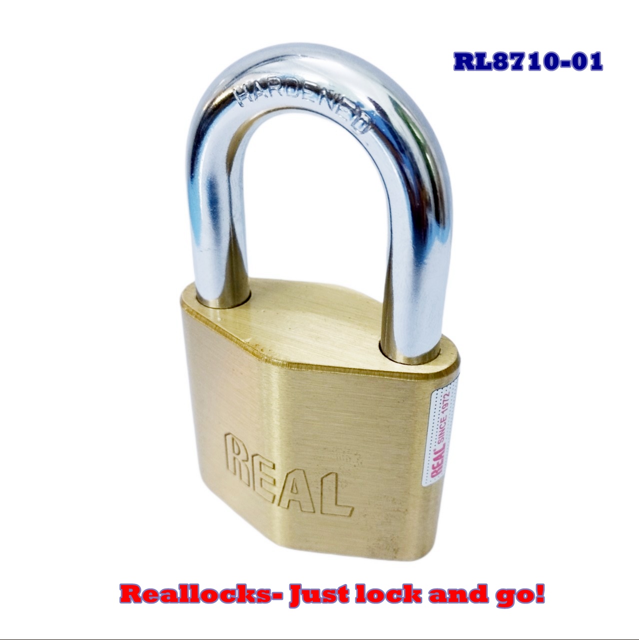 RL8710-01 Khóa treo Real hình thoi 55mm bằng đồng thau sơn bóng màu thau, chống cưa, chống trộm