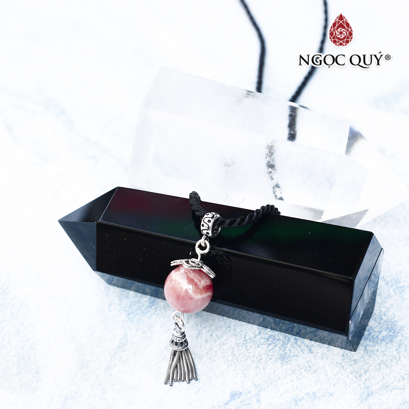 Mặt dây chuyền đá đào hoa rhodochrosite charm bạc mệnh hỏa , thổ - Ngọc Quý