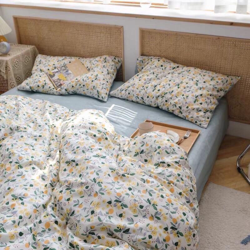 Set Cotton Living 100%cotton Hàng Nhập Khẩu Cao Cấp 4 Món Lá Dâu Nhí
