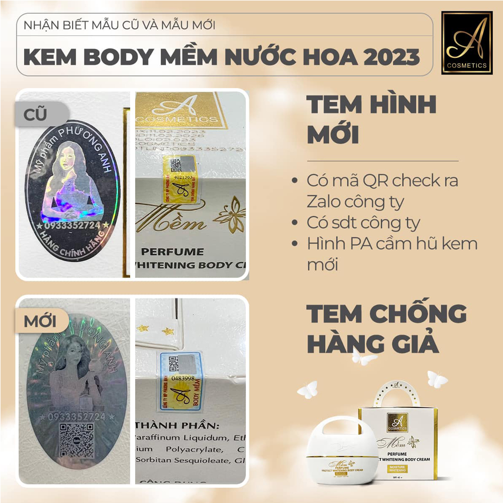 Kem Body Mềm Acosmetics,Kem dưỡng trắng da toàn thân, hương nước hoa Pháp, dạng lotion  150g