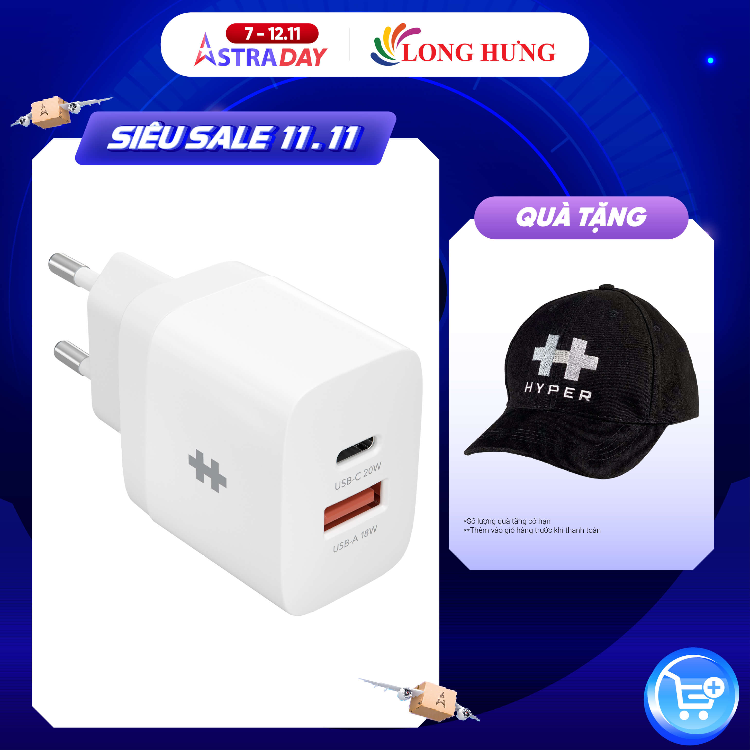 Cốc sạc HyperJuice 20W Charger 1USB 1Type-C HJ205/HJ205EU - Hàng chính hãng