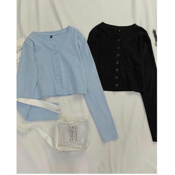 ÁO THUN TAY DÀI FOM CROPTOP BODY KÈM NÚT