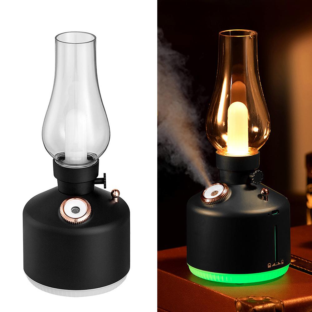 USB Rechargeable Misting Lantern Portable LED Retro Camping Light Flameless Tent Light with Air Humidifier for Home Out