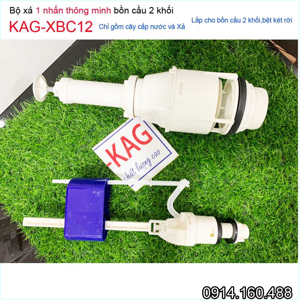 Bộ xả bồn cầu 1 nút nhấn cao cấp KAG-XBC12, Xả ấn tay bàn cầu 2 khối nhấn êm siêu bền sử dụng tốt