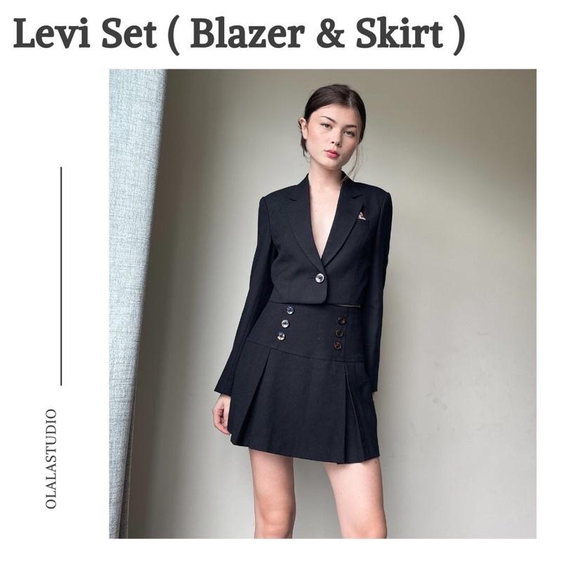 OLALASTUDIO Set Áo vest balzer và chân váy màu đen Levi (CÓ TÁCH SET)