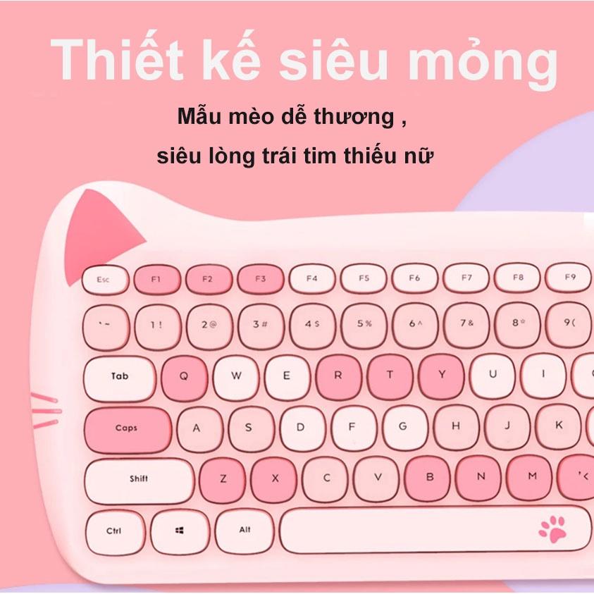 [Tặng 3 pin tiểu, Sticker] Bộ Bàn Phím Chuột Không Dây 2.4G, Sử Dụng Cho Laptop, PC, Ipad, Bảo Hành 12 Tháng - Purple Cat