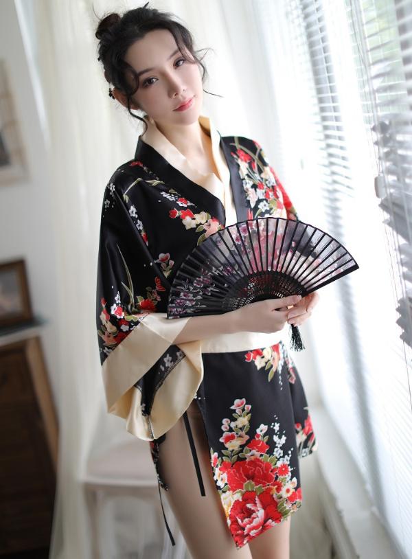 Bộ đồ ngủ Kimono phong cách Nhật Bản quyến rũ - Màu đen