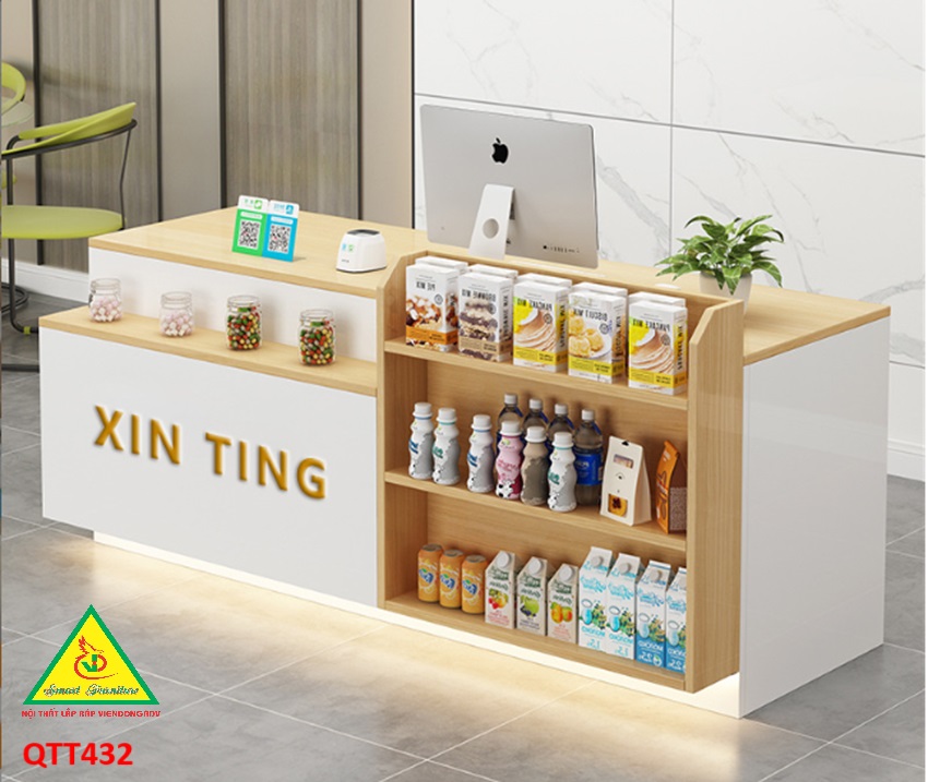 Quầy tính tiền, Bàn thu ngân cho cửa hàng tiện lợi, siêu thị mini QTT432 - NỘI THẤT LẮP RÁP VIENDONGADV