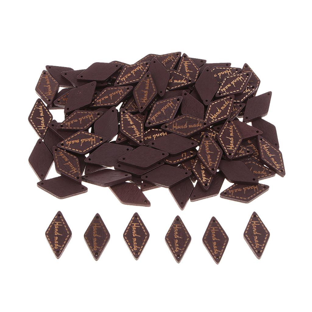 200 Pcs Wooden Handmade Design Tag Button Sewing Crafts Supplies Black Brown