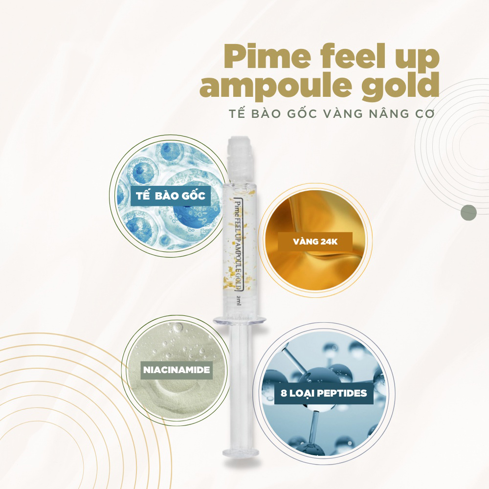 Tế bào gốc vàng 24k trẻ hóa nâng cơ Pime Feel Up Ampoule Gold (lẻ ống 2ml)
