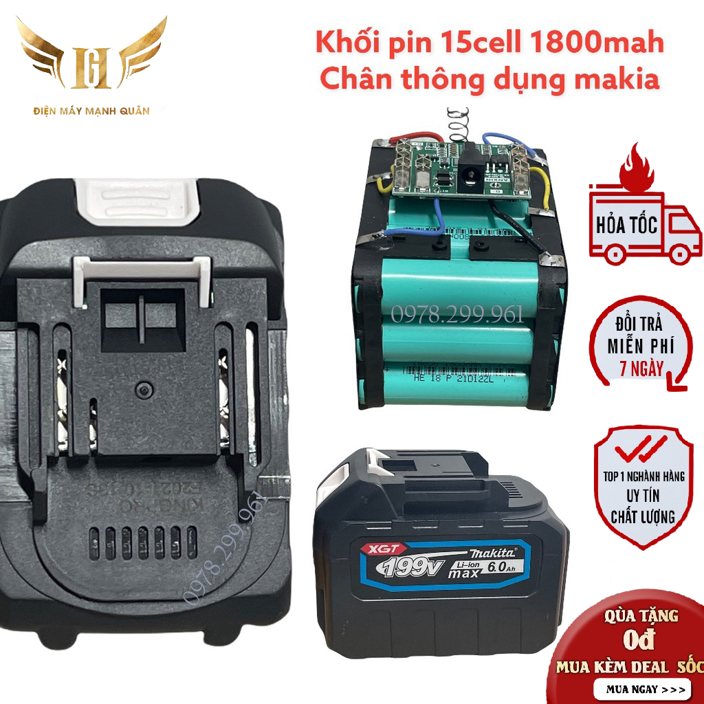 Pin 15cell 21V 6Ah Li-on Dung Lượng Cao Chân Pin Thông Dụng Dùng Cho Máy Mài, Máy Khoan Bê Tông