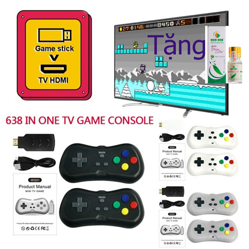 Máy Chơi Game  4K Điện Tử 4 Nút 638 Trò - Phiên Bản 2 Tay Cầm Chơi Game - Cắm Cổng HDMI - Kết Nối Không Dây (tặng chai dầu tràm hoa nén) Máy được giao theo màu ngẫu nhiên