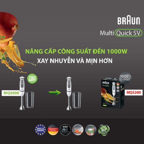 Máy xay cầm tay Braun MQ5200WH - 1000W - Hàng Chính Hãng, Bảo Hành Toàn Quốc