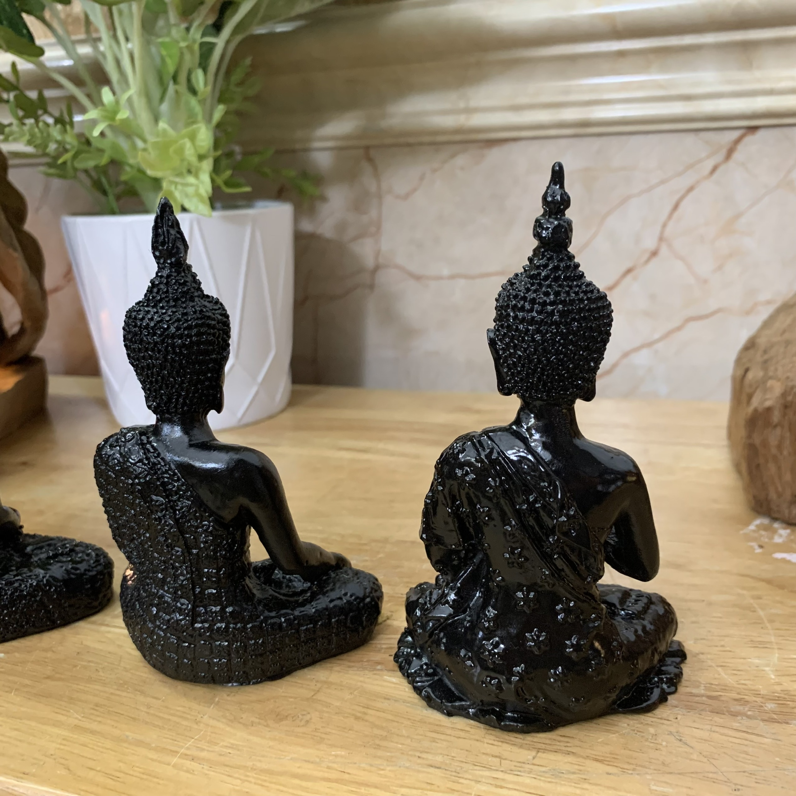 Combo 3 Tượng đá trang trí Tượng Phật Thái Thủ Ấn| Thiền ấn - Xúc địa ấn - Chuyển pháp luân ấn - Cao 13cm - Màu Đen