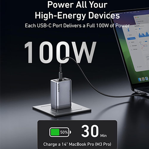 Cốc sạc Anker GaNPrime Portable Wall Charger 100W 2Type-C 1USB A2688 - Hàng chính hãng