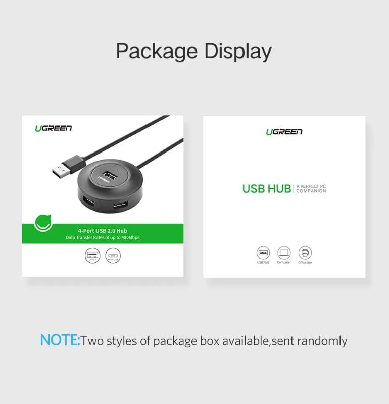 Ugreen UG20278CR106TK 1M màu Đen Bộ chia HUB USB 2.0 sang 4 USB 2.0 hỗ trợ OTG - HÀNG CHÍNH HÃNG
