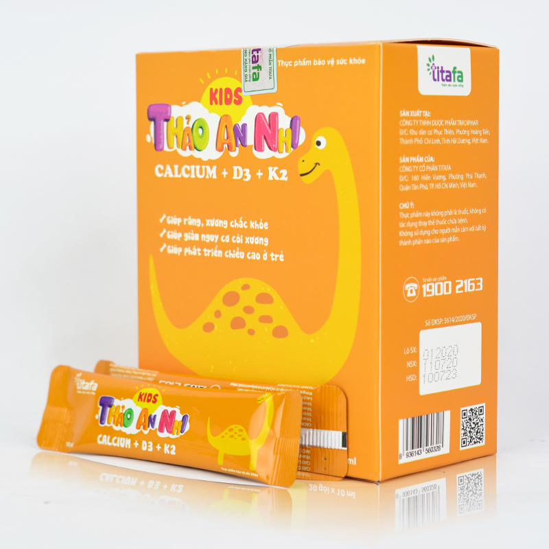KIDS THẢO AN NHI CALCIUM+D3+K2 - Hỗ trợ phát triển chiều cao ở trẻ - Hộp 20 gói -