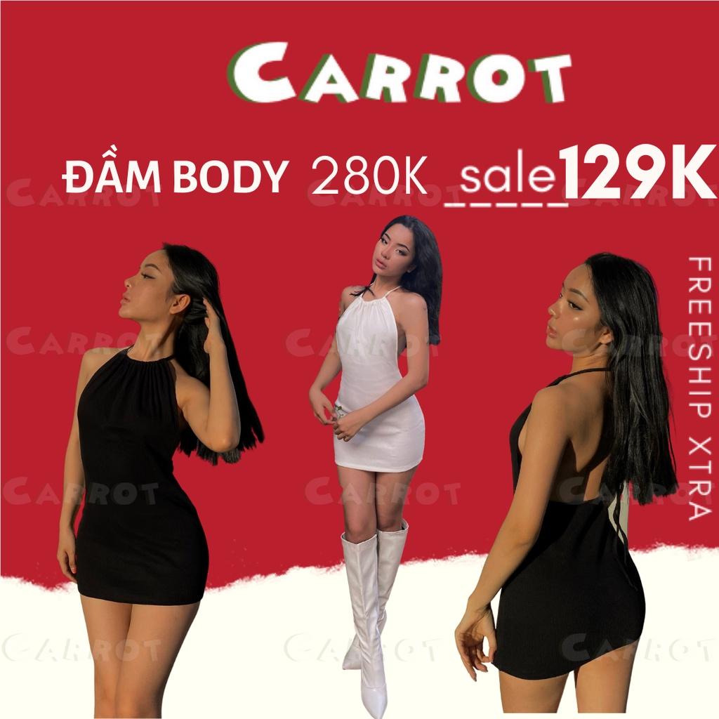 Đầm body sexy hở lưng hở eo váy ôm cổ yếm hở vai cột dây quyến rũ sang chảnh màu đen thun gân carrotxinhdep