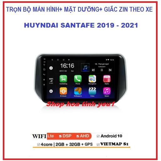 Bộ Màn hình android 9inch+ mặt dưỡng và giắc zin theo xe HUYNDAI SANTAFE 2019-2021, Đầu DVD Android Cho Ô Tô.