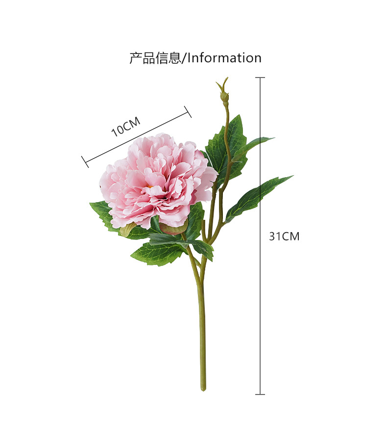 Cành hoa mẫu đơn bông to 10cm kèm nụ bằng lụa cao cấp 31 cm sang trọng, quý phái