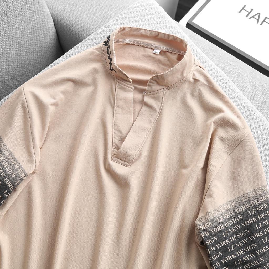 Áo thun nam đẹp V trụ tay ngắn phom áo suông vải thun cotton co giãn thoải mái MKT21