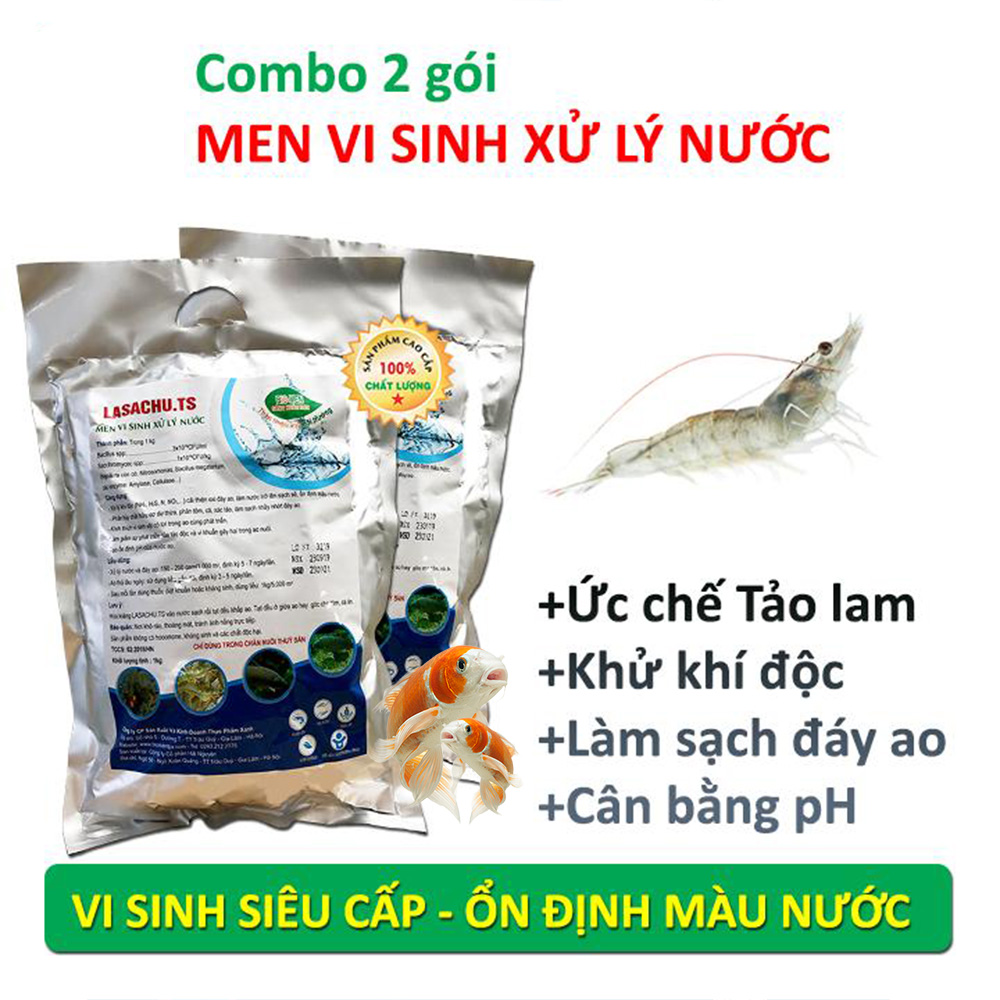 Combo 2 gói Vi sinh xử lý ao nuôi Tôm, Cá - LASACHU